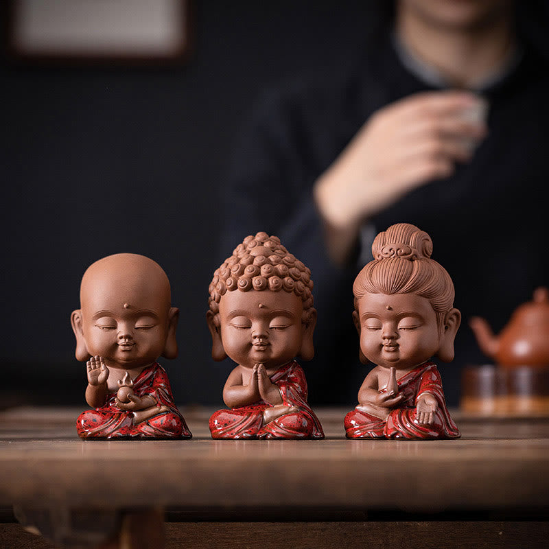 Buddha Stones Mini Gautama Buddha Sakyamuni Kwan Yin Avalokitesvara Ksitigarbha Serenity Decorazione da scrivania in ceramica