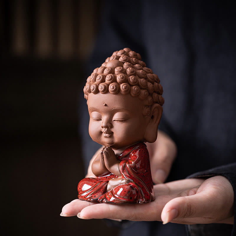 Buddha Stones Mini Gautama Buddha Sakyamuni Kwan Yin Avalokitesvara Ksitigarbha Serenity Decorazione da scrivania in ceramica