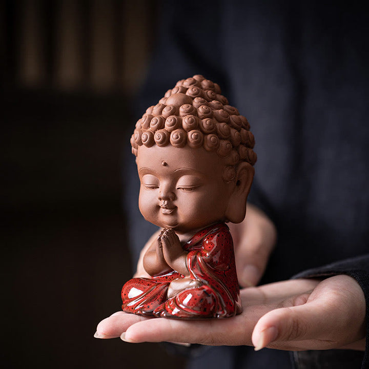 Buddha Stones Mini Gautama Buddha Sakyamuni Kwan Yin Avalokitesvara Ksitigarbha Serenity Decorazione da scrivania in ceramica