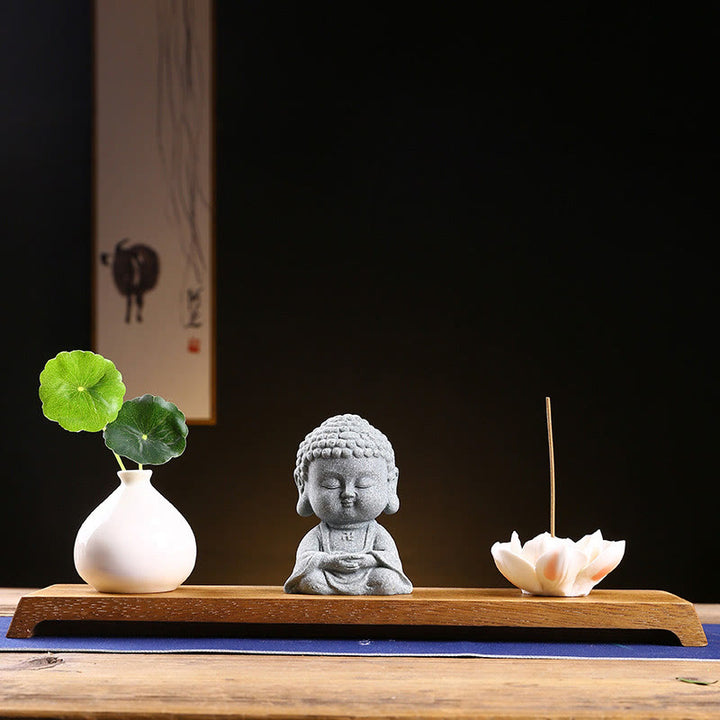 Buddha Stones Meditazione Preghiera del Buddha Compassione Serenità Decorazione della casa - Buddha della meditazione+base+vaso - image 17