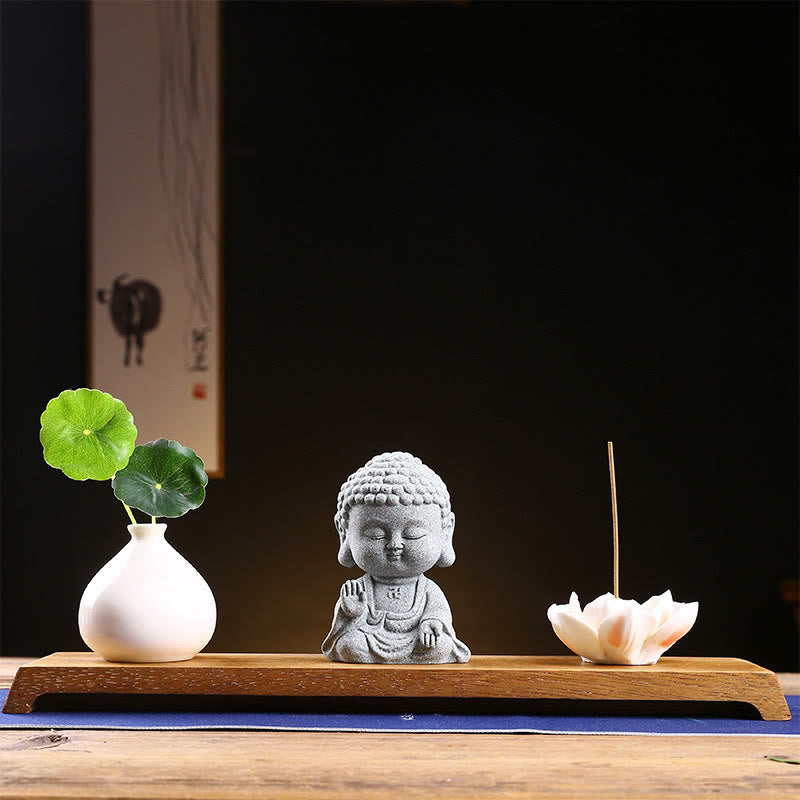 Buddha Stones Meditazione Preghiera del Buddha Compassione Serenità Decorazione della casa - Buddha alza la mano+base+vaso - image 16