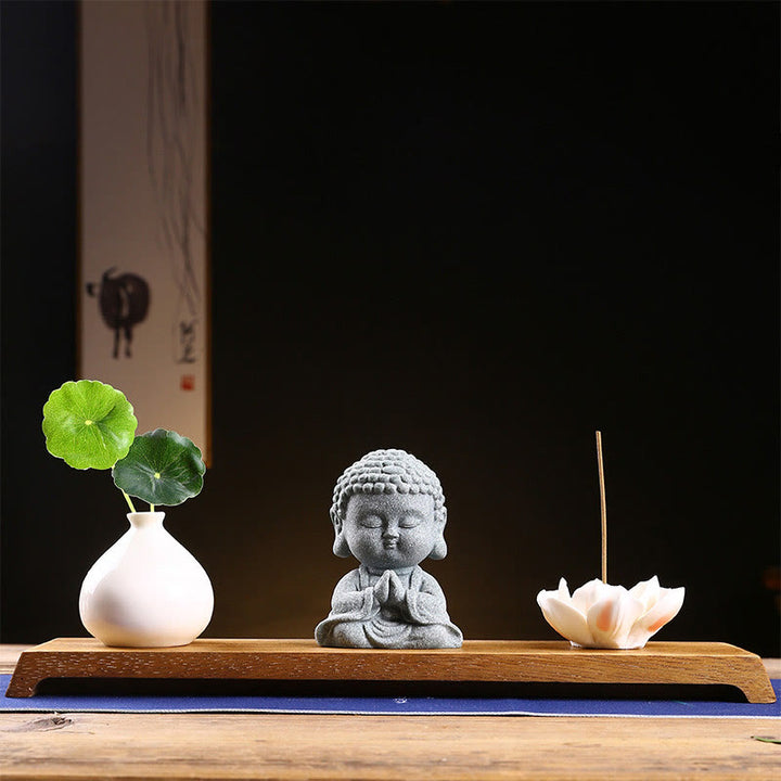 Buddha Stones Meditazione Preghiera del Buddha Compassione Serenità Decorazione della casa - Buddha in preghiera+base+vaso - image 15