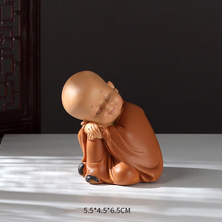 Buddha Stones Piccole Mini Meditazione Monaco Prega Serenità Resina Decorazione per la casa - Monaco che fa un pisolino 5,5*4,5*6,5 cm - image 4