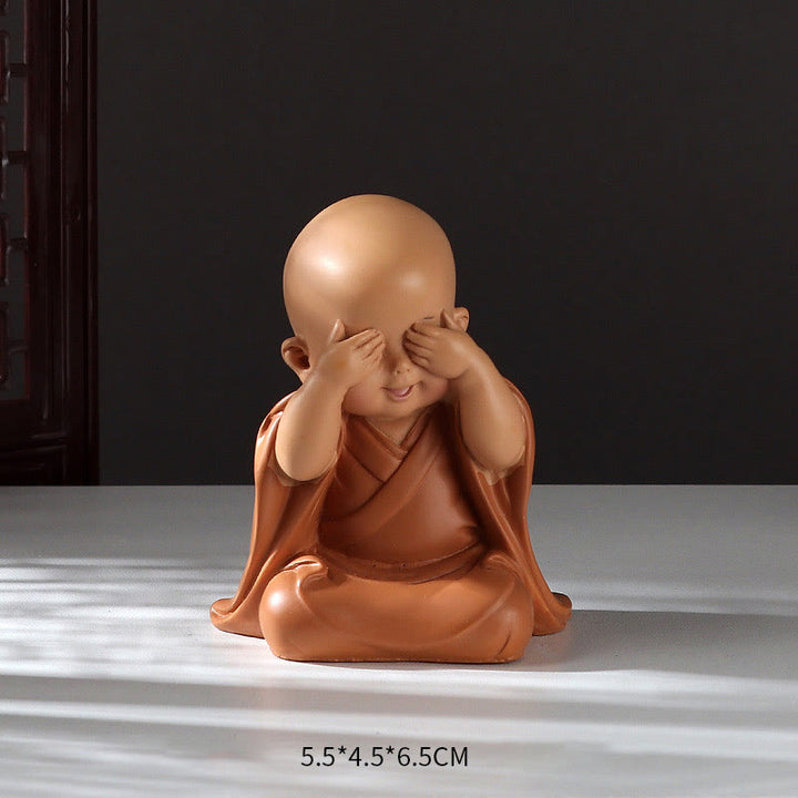 Buddha Stones Piccole Mini Meditazione Monaco Prega Serenità Resina Decorazione per la casa - Monaco che copre gli occhi 5,5*4,5*6,5 cm - image 6