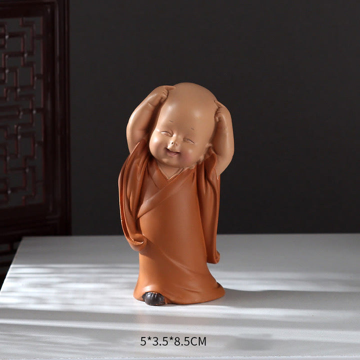Buddha Stones Piccole Mini Meditazione Monaco Prega Serenità Resina Decorazione per la casa - Monaco con testa grattata 5,5*3,5*8,5 cm - image 14