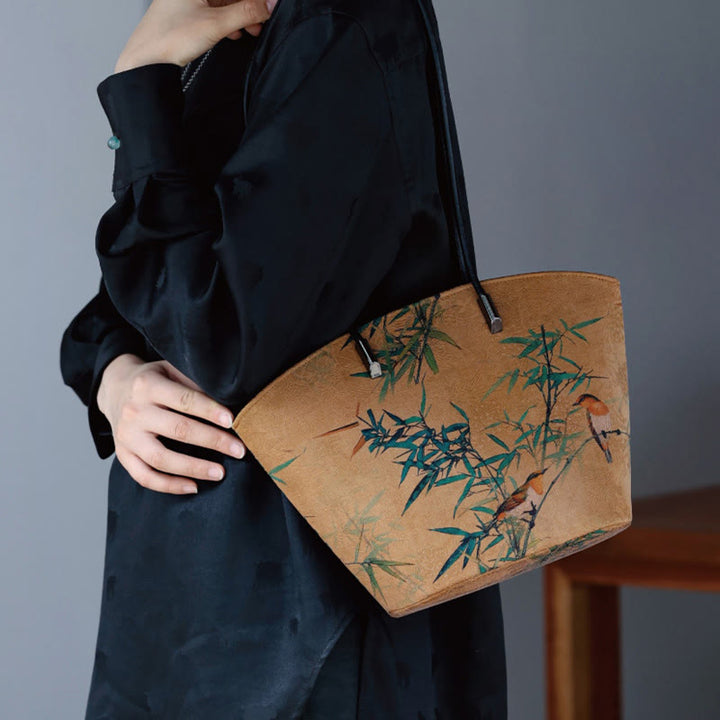Borsa a tracolla grande capacità Buddha Stones Vintage Bamboo Magpie Peony Butterfly