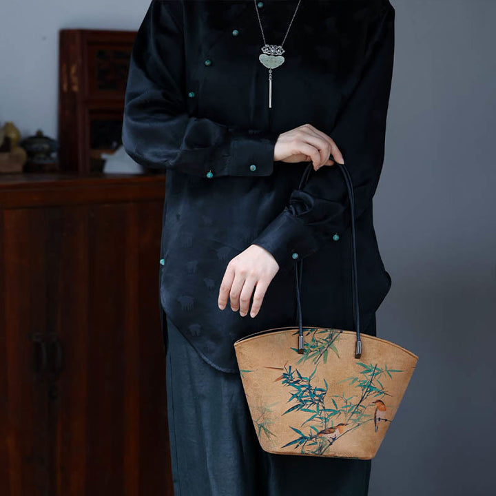 Borsa a tracolla grande capacità Buddha Stones Vintage Bamboo Magpie Peony Butterfly