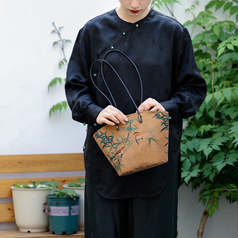 Borsa a tracolla grande capacità Buddha Stones Vintage Bamboo Magpie Peony Butterfly