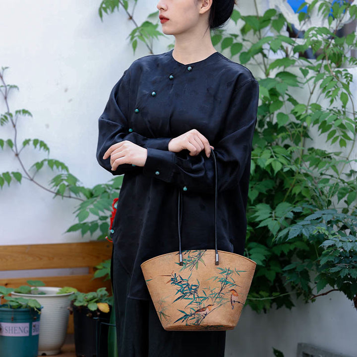 Borsa a tracolla grande capacità Buddha Stones Vintage Bamboo Magpie Peony Butterfly