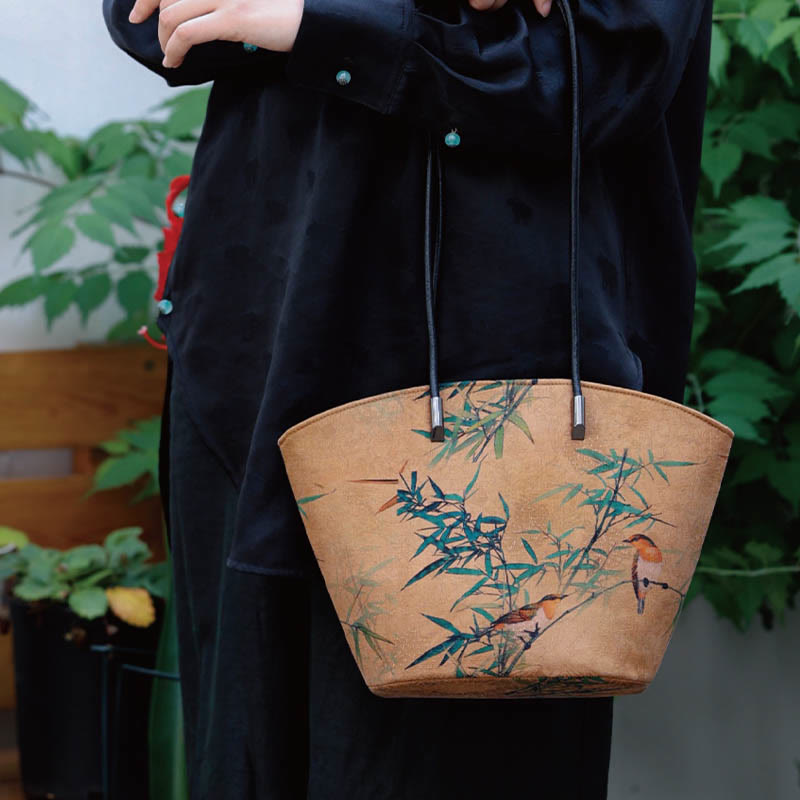 Borsa a tracolla grande capacità Buddha Stones Vintage Bamboo Magpie Peony Butterfly