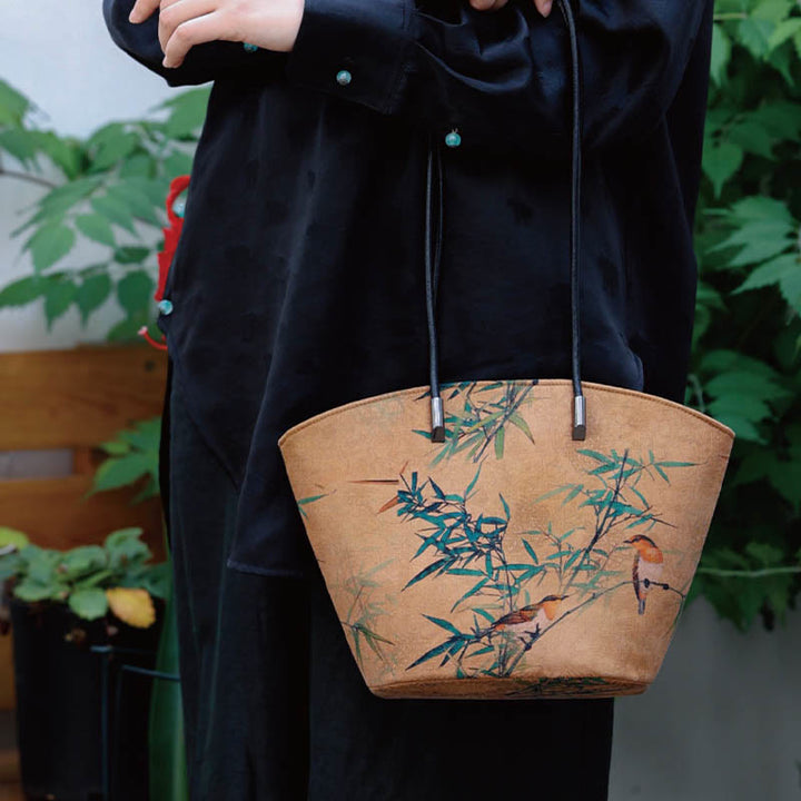 Borsa a tracolla grande capacità Buddha Stones Vintage Bamboo Magpie Peony Butterfly