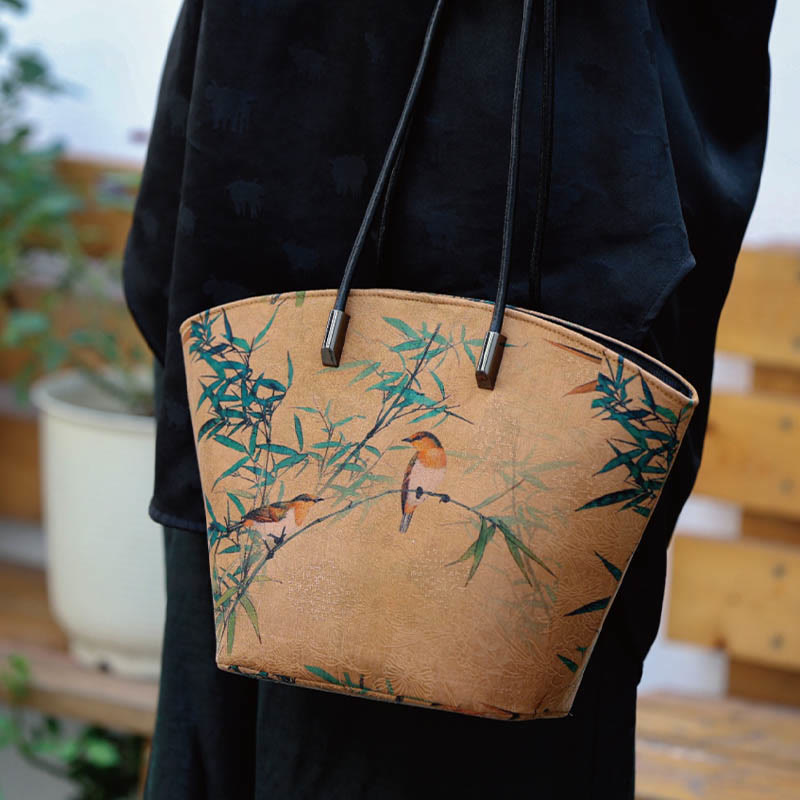Borsa a tracolla grande capacità Buddha Stones Vintage Bamboo Magpie Peony Butterfly