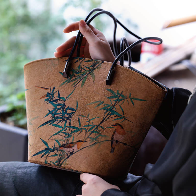 Borsa a tracolla grande capacità Buddha Stones Vintage Bamboo Magpie Peony Butterfly