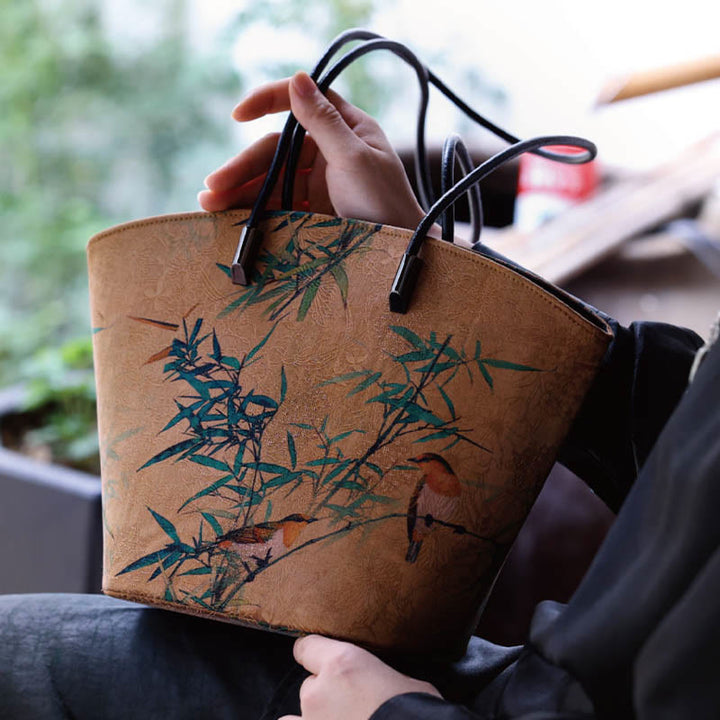 Borsa a tracolla grande capacità Buddha Stones Vintage Bamboo Magpie Peony Butterfly