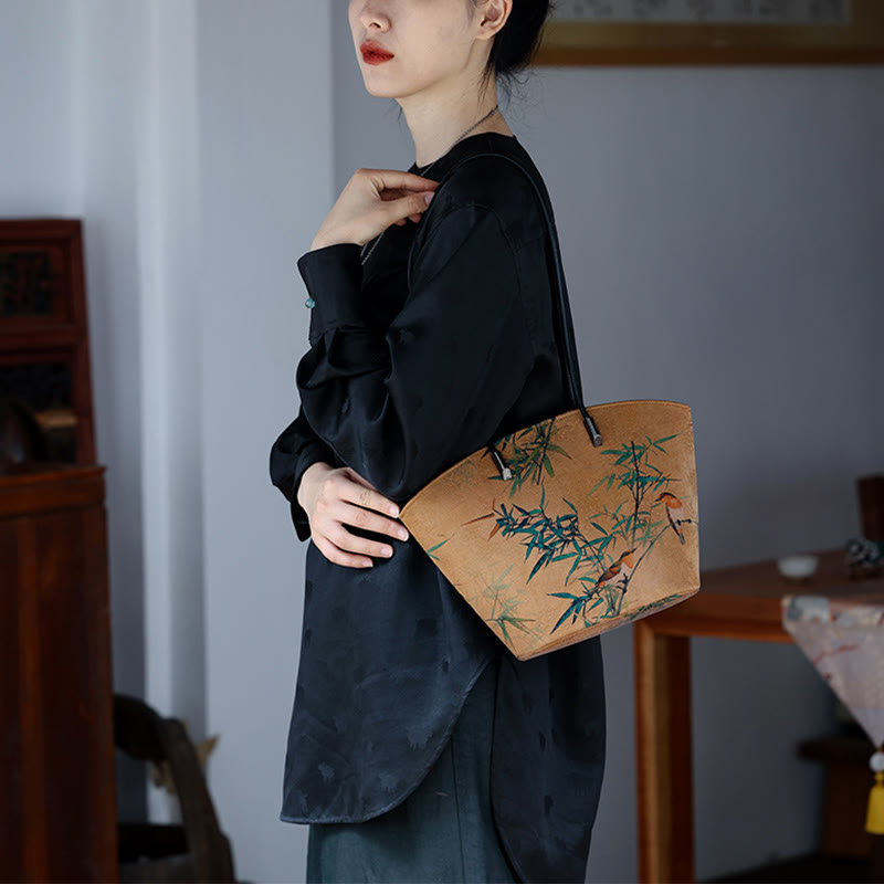 Borsa a tracolla grande capacità Buddha Stones Vintage Bamboo Magpie Peony Butterfly
