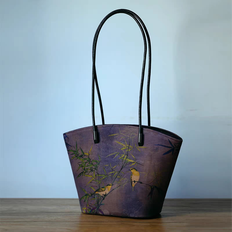 Borsa a tracolla grande capacità Buddha Stones Vintage Bamboo Magpie Peony Butterfly