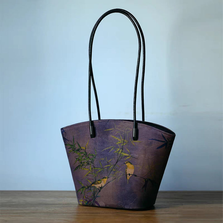 Borsa a tracolla grande capacità Buddha Stones Vintage Bamboo Magpie Peony Butterfly
