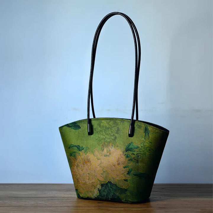 Borsa a tracolla grande capacità Buddha Stones Vintage Bamboo Magpie Peony Butterfly