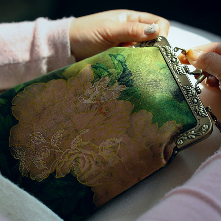 Borsa a tracolla con catena in metallo a farfalla, piccola peonia verde, Buddha Stones, borsa a tracolla per cellulare