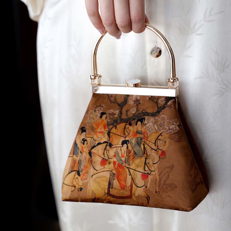 Buddha Stones Dipinto della Signora di Guoguo in una gita primaverile Borsa con manico in metallo