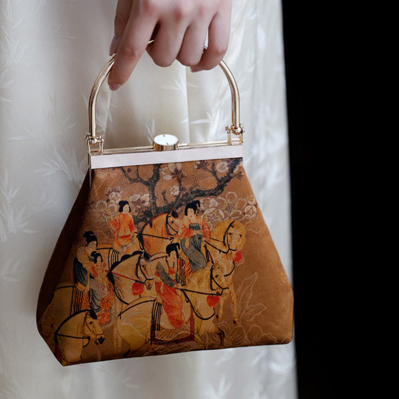 Buddha Stones Dipinto della Signora di Guoguo in una gita primaverile Borsa con manico in metallo