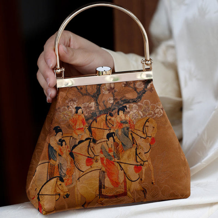 Buddha Stones Dipinto della Signora di Guoguo in una gita primaverile Borsa con manico in metallo