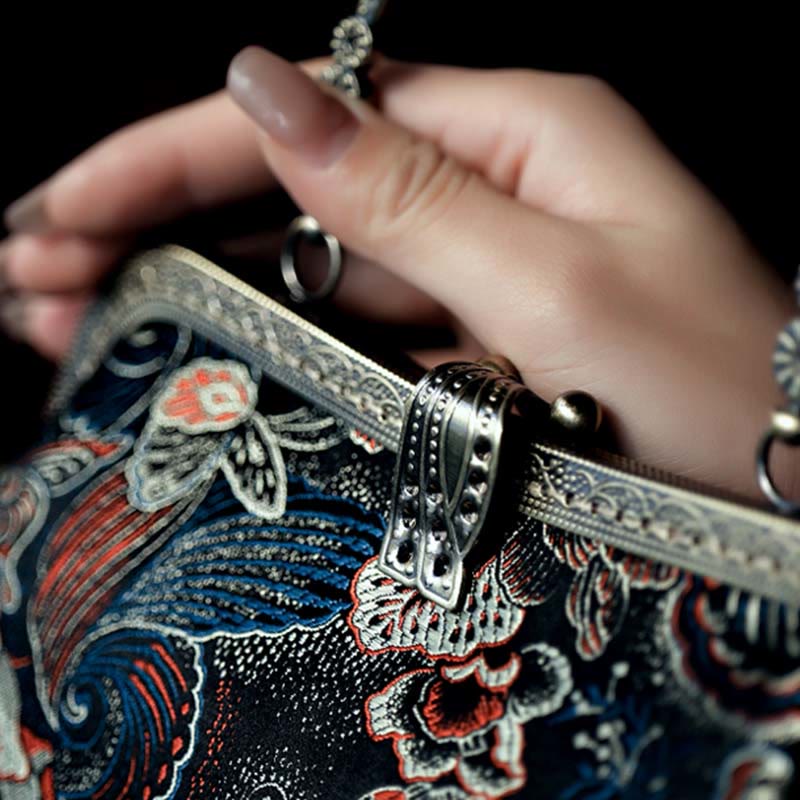 Borsa a mano con manico in metallo e fiori a farfalla con Buddha Stones