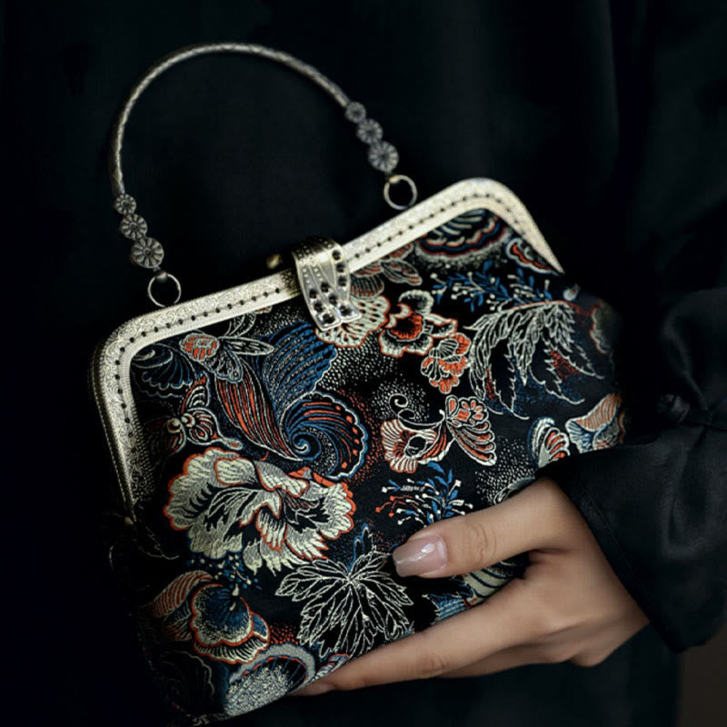 Borsa a mano con manico in metallo e fiori a farfalla con Buddha Stones
