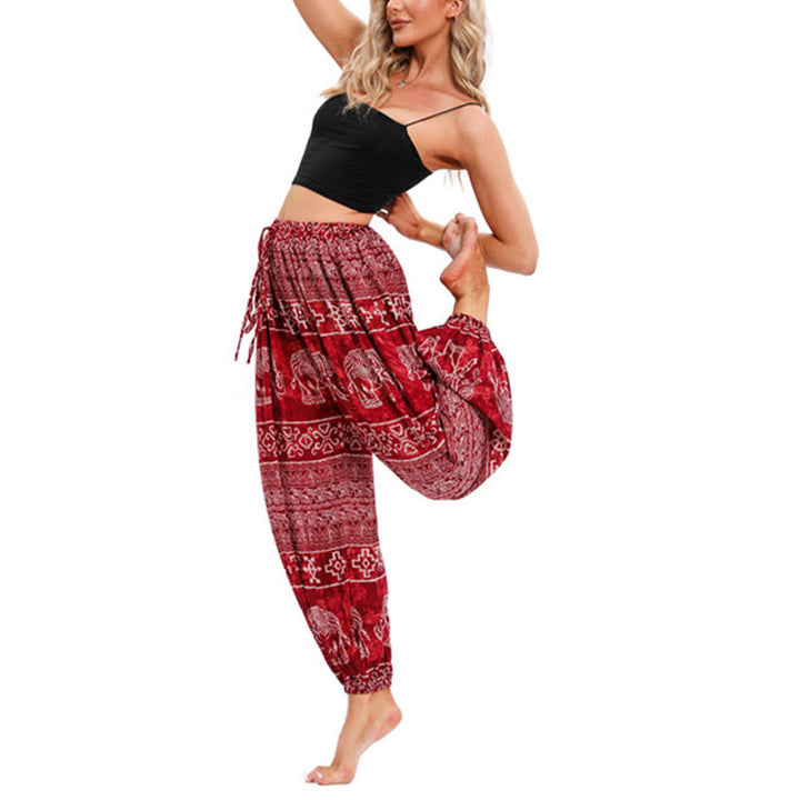 Pantaloni harem casual larghi con motivo geometrico a elefante Buddha Stones, pantaloni da yoga da donna