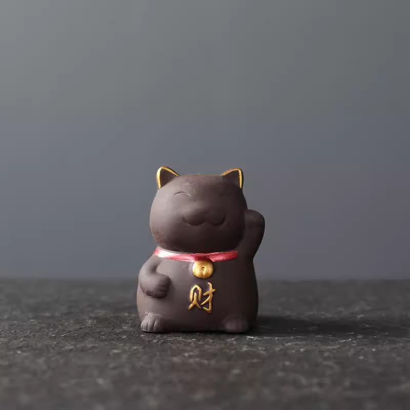 Decorazione in argilla viola con statuetta Buddha Stones Mini Lucky Cat Wealth Tea Pet - Nero 4*3,8*5,5 cm - image 4