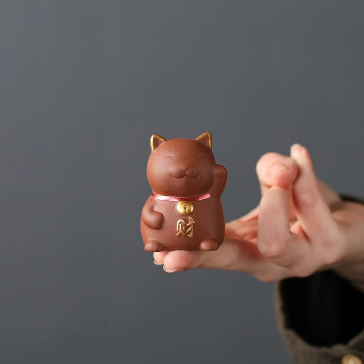 Decorazione in argilla viola con statuetta Buddha Stones Mini Lucky Cat Wealth Tea Pet - image 3