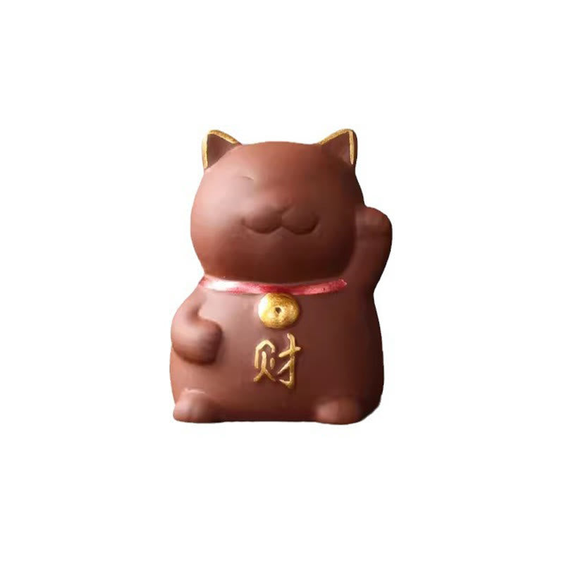Decorazione in argilla viola con statuetta Buddha Stones Mini Lucky Cat Wealth Tea Pet - image 3