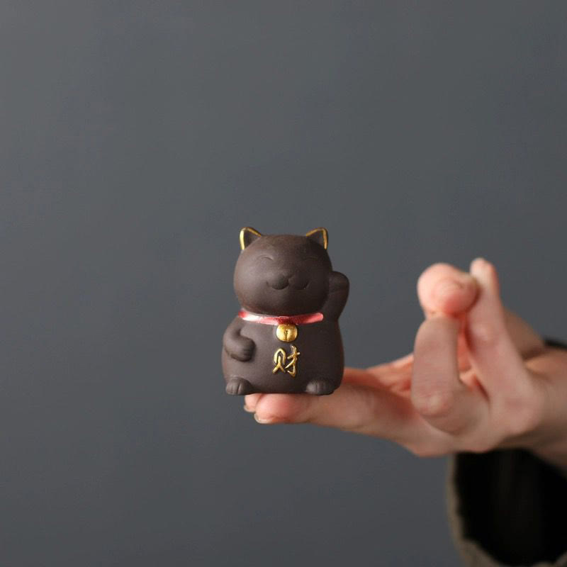 Decorazione in argilla viola con statuetta Buddha Stones Mini Lucky Cat Wealth Tea Pet - image 5
