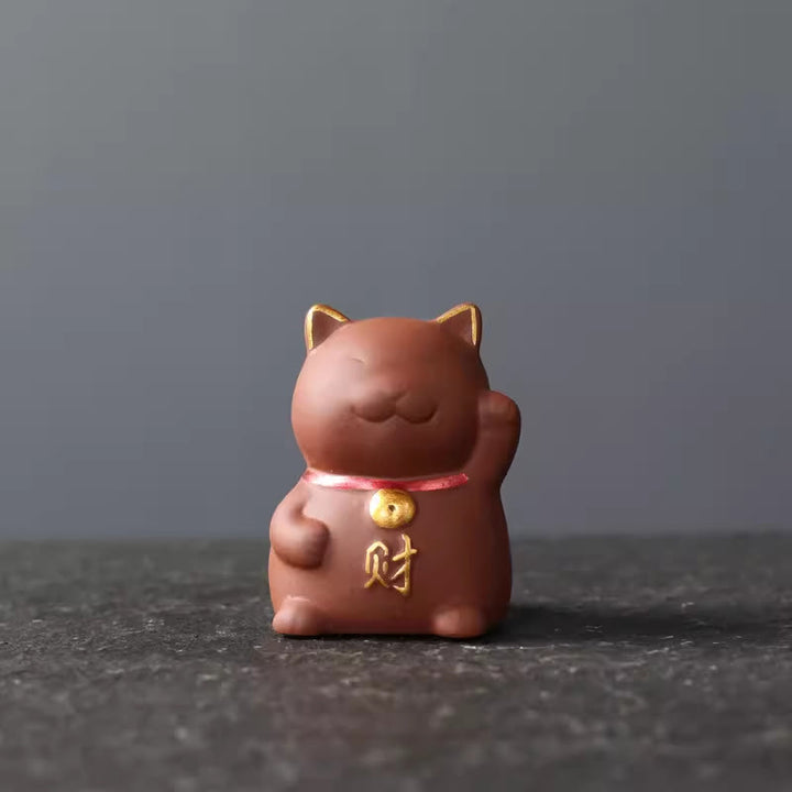 Decorazione in argilla viola con statuetta Buddha Stones Mini Lucky Cat Wealth Tea Pet - Rosso 4*3,8*5,5 cm - image 0