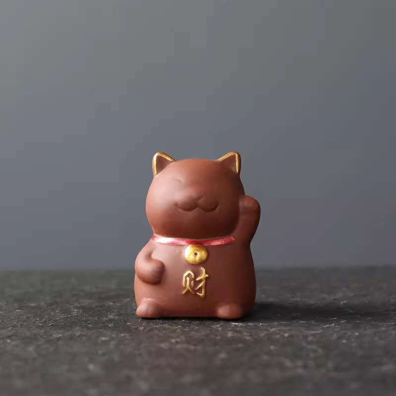 Decorazione in argilla viola con statuetta Buddha Stones Mini Lucky Cat Wealth Tea Pet - Rosso 4*3,8*5,5 cm - image 1