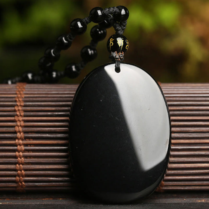 Buddha Stones Ossidiana nera Koi Fish Perline Corda Soddisfazione Forza Collana Pendente