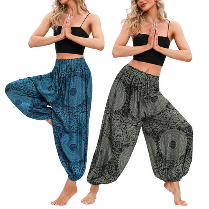 Pantaloni harem casual larghi rotondi con motivo a Buddha Stones, pantaloni da yoga da donna