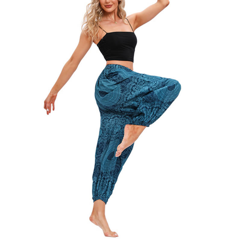 Pantaloni harem casual larghi rotondi con motivo a Buddha Stones, pantaloni da yoga da donna