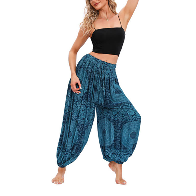 Pantaloni harem casual larghi rotondi con motivo a Buddha Stones, pantaloni da yoga da donna