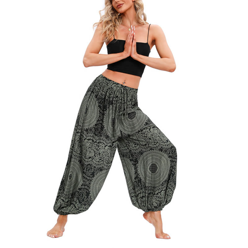 Pantaloni harem casual larghi rotondi con motivo a Buddha Stones, pantaloni da yoga da donna