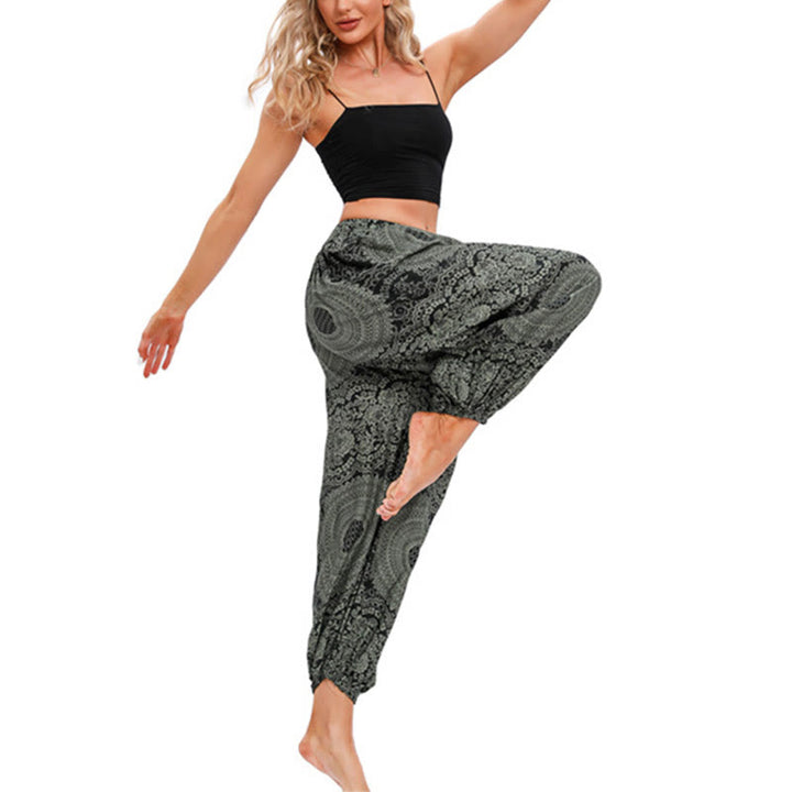 Pantaloni harem casual larghi rotondi con motivo a Buddha Stones, pantaloni da yoga da donna