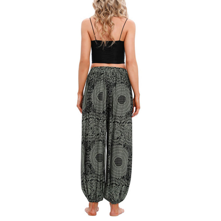 Pantaloni harem casual larghi rotondi con motivo a Buddha Stones, pantaloni da yoga da donna