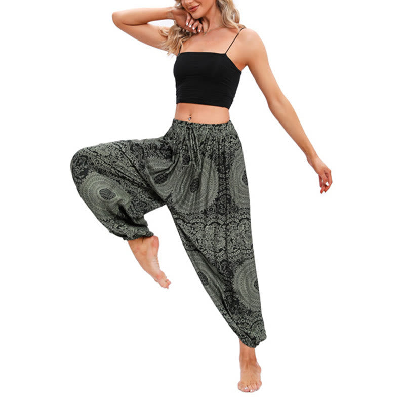 Pantaloni harem casual larghi rotondi con motivo a Buddha Stones, pantaloni da yoga da donna