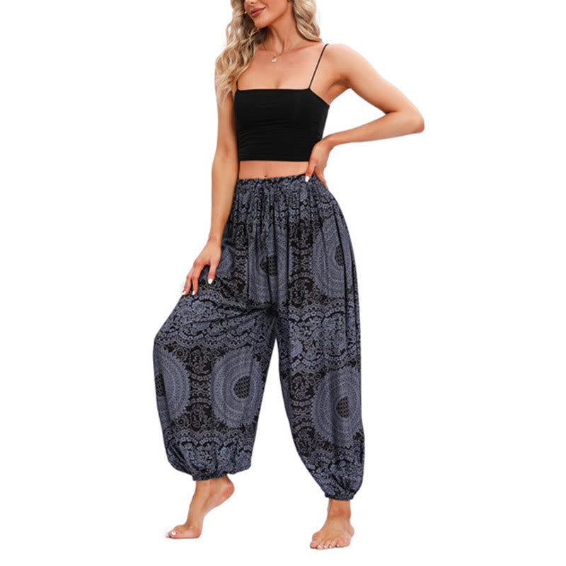 Pantaloni harem casual larghi rotondi con motivo a Buddha Stones, pantaloni da yoga da donna