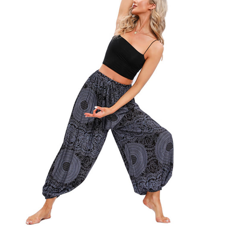 Pantaloni harem casual larghi rotondi con motivo a Buddha Stones, pantaloni da yoga da donna