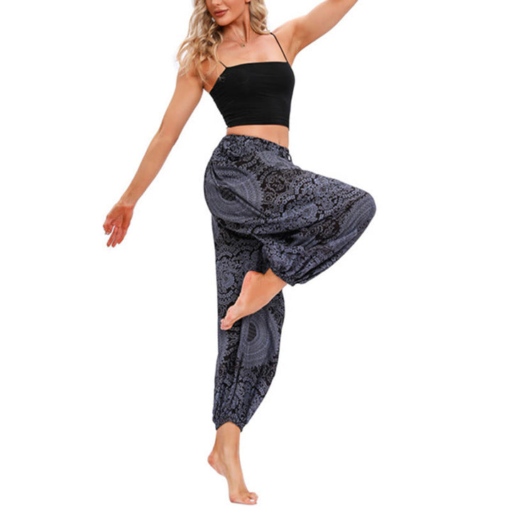 Pantaloni harem casual larghi rotondi con motivo a Buddha Stones, pantaloni da yoga da donna