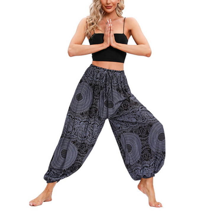 Pantaloni harem casual larghi rotondi con motivo a Buddha Stones, pantaloni da yoga da donna