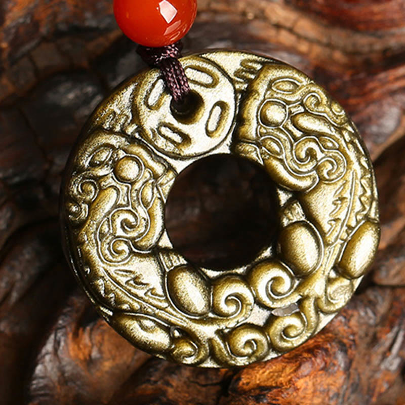 Collana con Buddha Stones in ossidiana, ciondolo in rame, ciondolo in oro ...