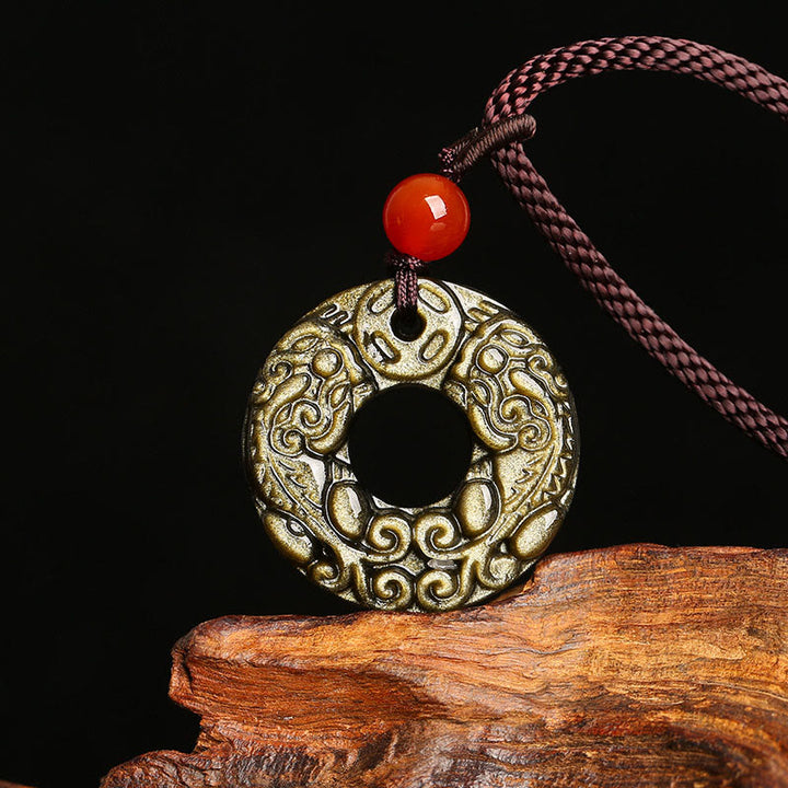 Collana con Buddha Stones in ossidiana, ciondolo in rame, ciondolo in oro ...