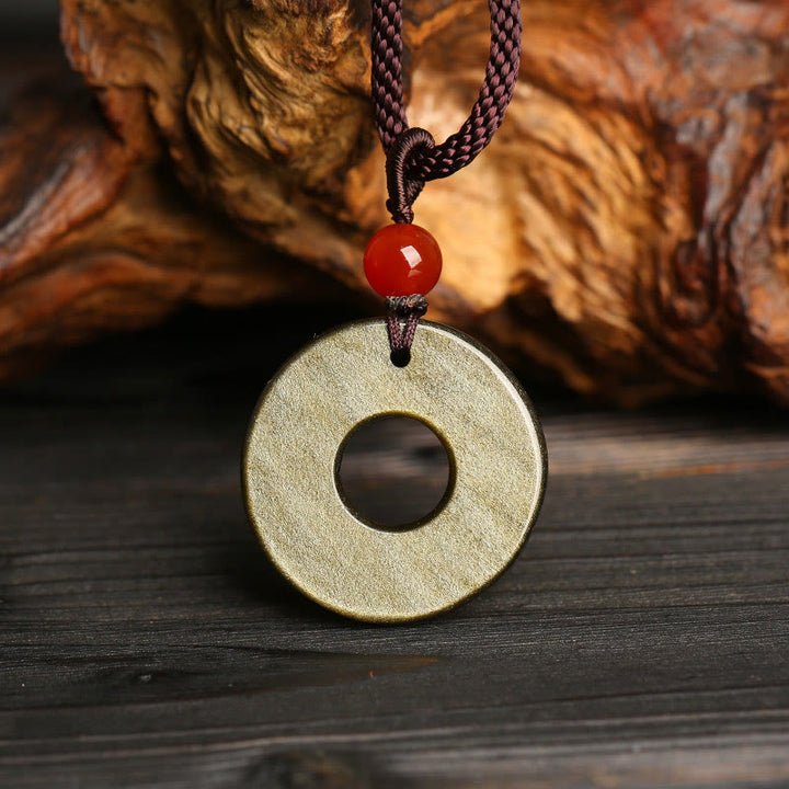 Collana con Buddha Stones in ossidiana, ciondolo in rame, ciondolo in oro ...